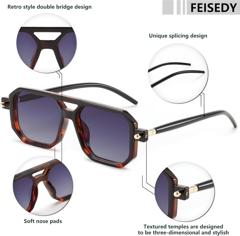 FEISEDY Vintage Square 70s Flat Aviator Sunglasses Women Men Classic Retro Stylish Frame UV400 Sunglasses B2622 - Image 5